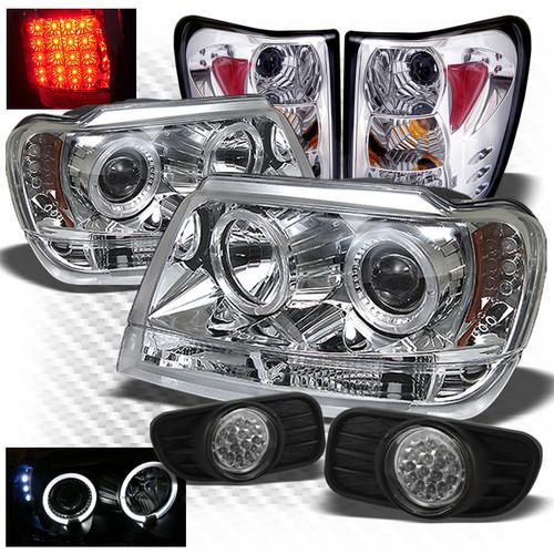 99-04 grand cherokee projector headlights + led tail lights + led fog lights set