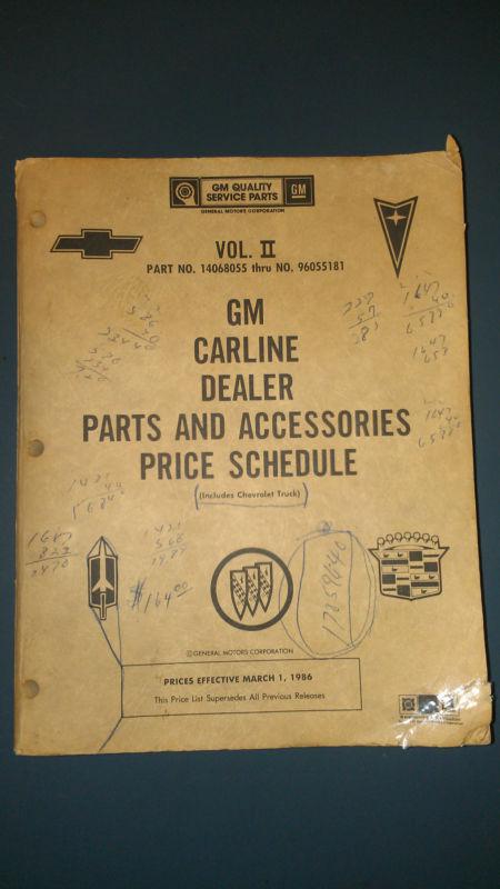 1986 vol #2 gm gmc factory oem carline dealer parts accessories price schedule 