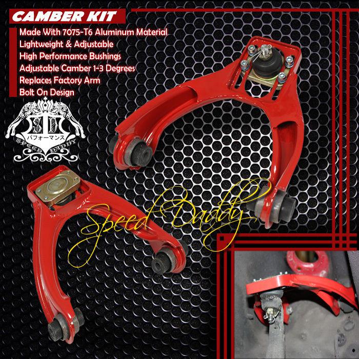 Adjustable suspension steel front camber kits/arm 96-00 honda civic lx ex si red