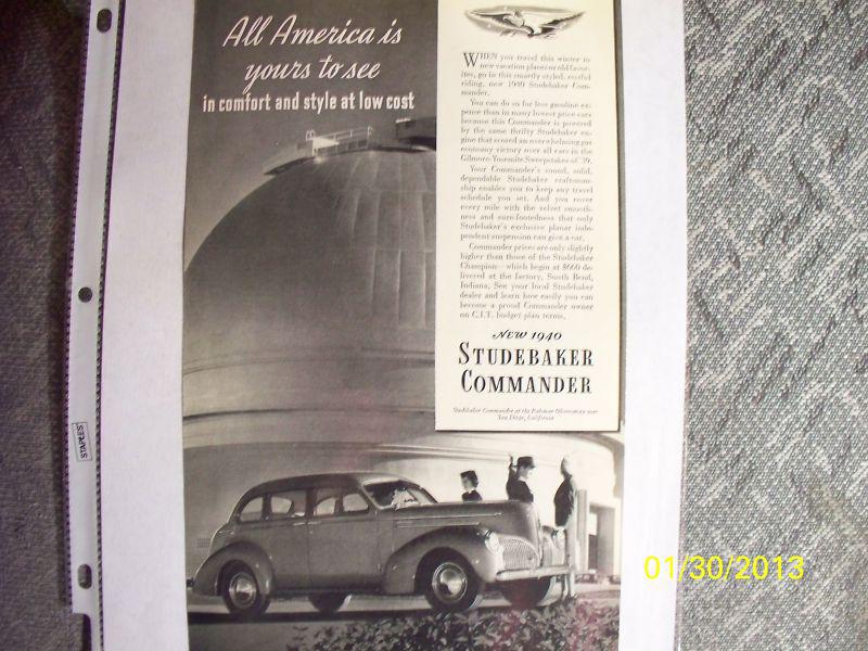 1940 studebaker commander sedan in rare, original ad! * frame it as a gift!