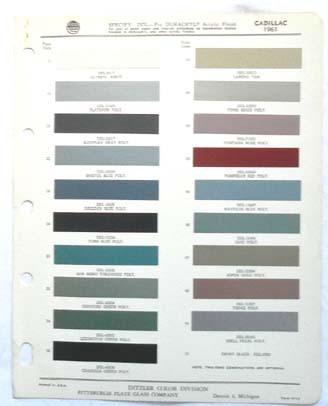 1961 cadillac ppg  color paint chip chart all models original 