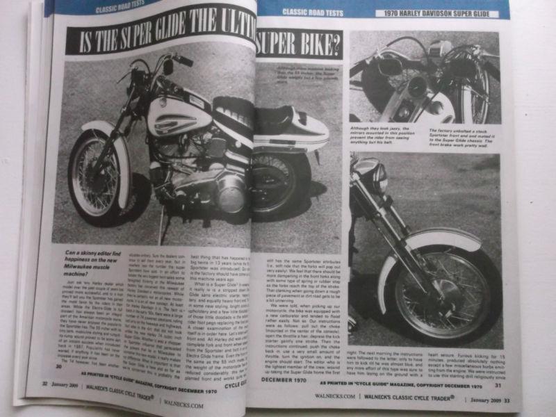 Harley davidson super glide motorcycle magazine road test 1970 reprint