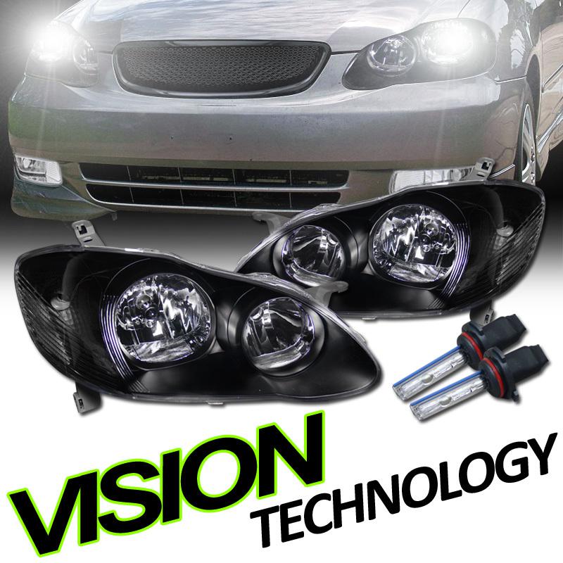 Low beam 6000k hid 03-08 corolla jdm blk housing clear lens headlights headlamps