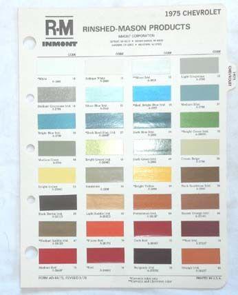 1975 chevrolet r-m color paint chip chart all models original 