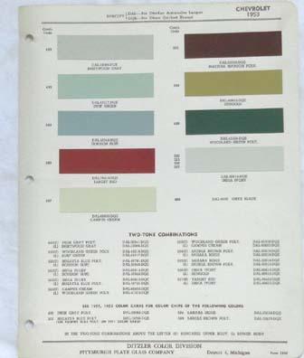 1953 chevrolet ppg color paint chip chart all models original 