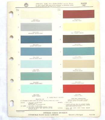 1961 buick ppg color paint chip chart all models original 