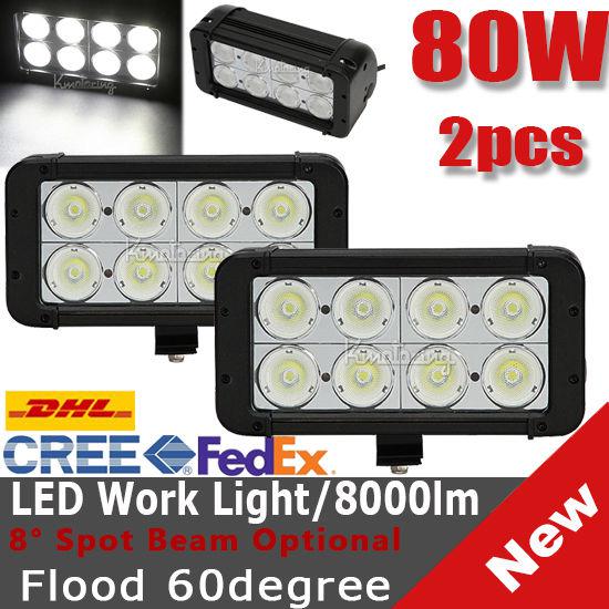 2x 80w 8000lm cree flood beam led work offroad light bar driving lamp pickup van