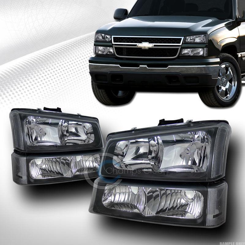 Crystal black clear head lights lamps w/bumper signal dy 03-06 chevy silverado