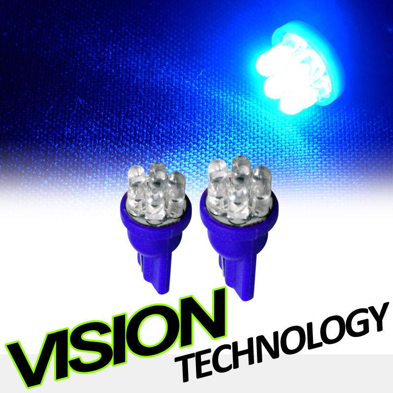 2pc blue t10 wedge 7x led interior/glove box/dome/map light lamp bulbs pair 12v