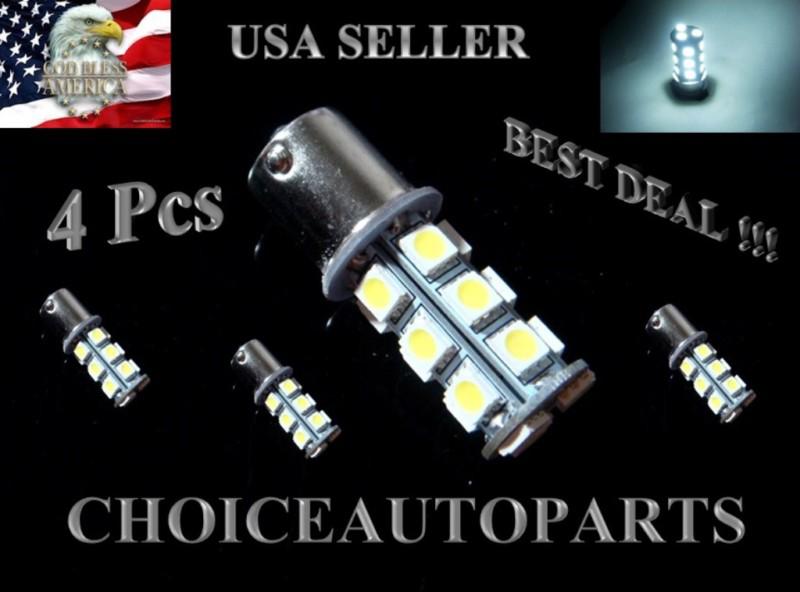 4x ba15s 18 smd turn signal & backup reserve white car led light bulbs 1156 7506