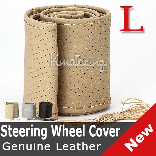 Genuine leather  size l  diy car steering wheel cover with needles thread new