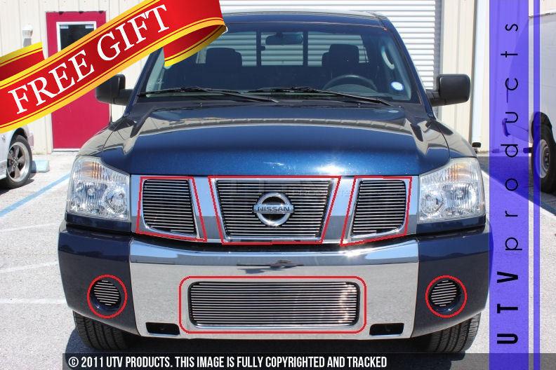 2004 - 2007 nissan titan 6pc combo upper/bumper & fogs chrome billet grille kit 