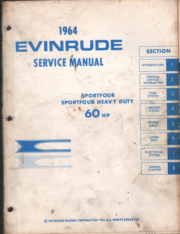 1964 evinrude outboard motor 60 hp sportfour service manual