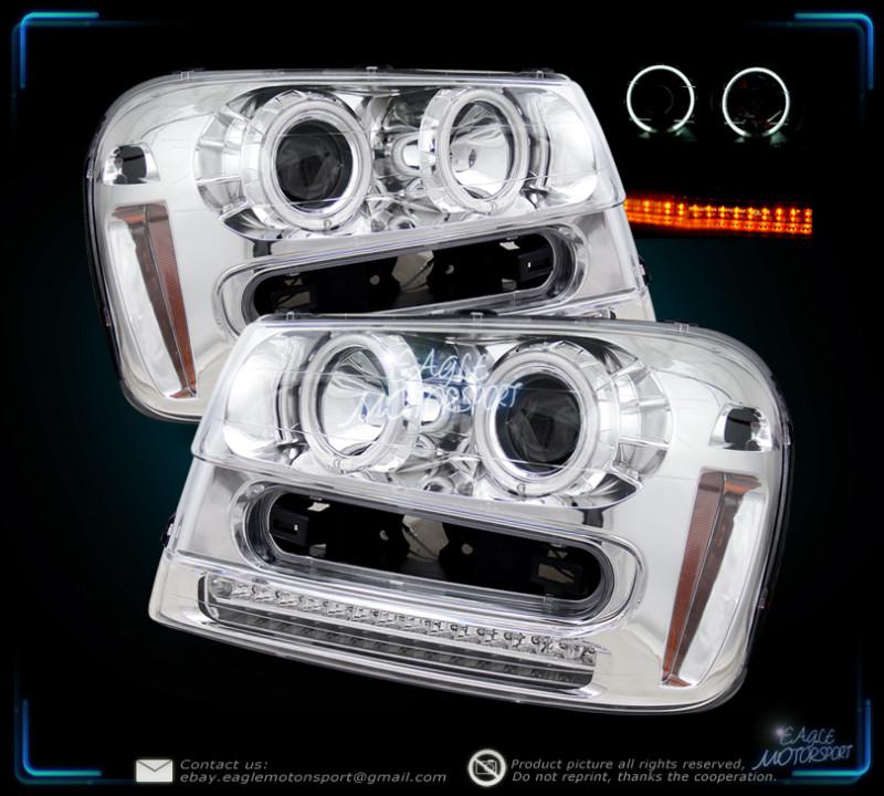 2002-2005 chevy trailblazer ccfl halo angel eye projector chrome headlights