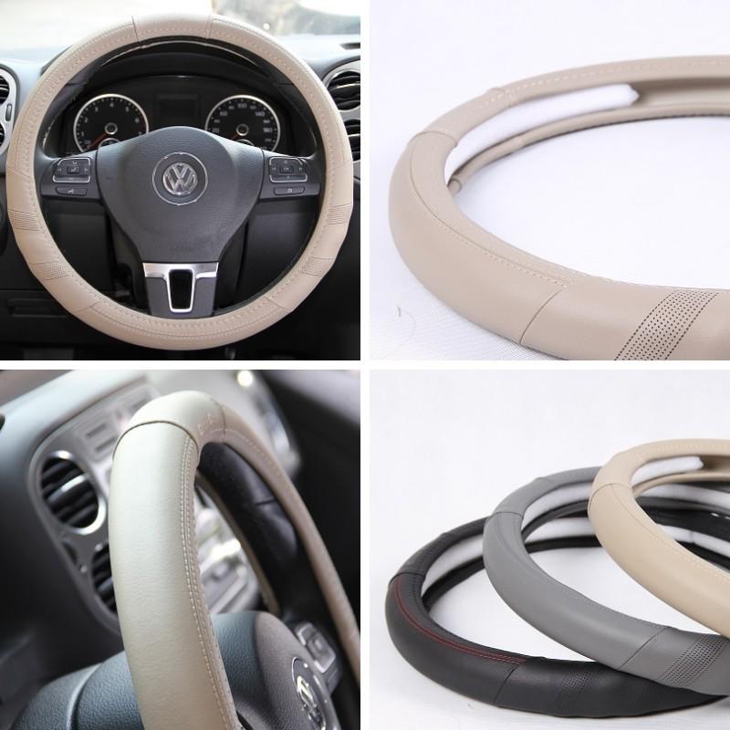 Beige pvc leather steering wheel cover chevy camaro cts impala 14"-15" non-slip