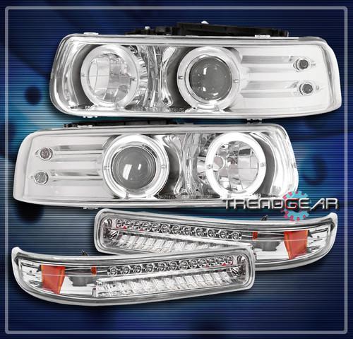 99-02 chevy silverado/00-06 tahoe suburban halo led projector head lights+bumper