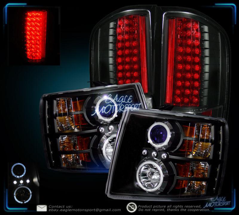 2007-2010 chevy silverado black angel eye headlights/led tail lamps