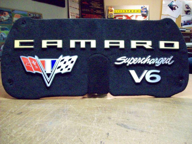 2010  camaro trunk mat / panel v-flag supercharged v6 / v8  emblems gm licensed