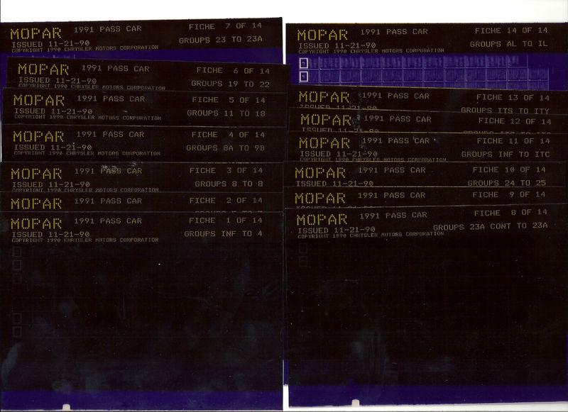 1991 dodge plymouth chrysler passenger cars parts microfiche 