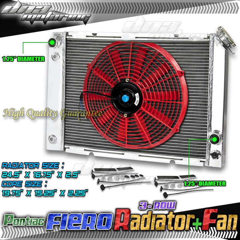 Tri core full aluminum racing radiator+14" red fan 84-88 pontiac fiero 2.5l/2.8l