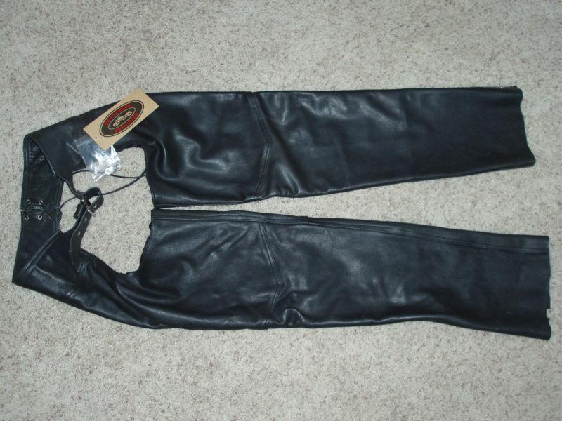 New women's river road intersdtate motorcycle chaps, black leather, sz 8, $199