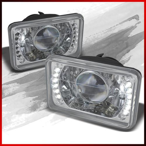 4x6 diamond-cut chrome projector headlights w/ dual led strips built-in pair set