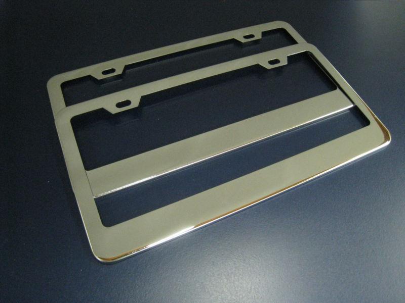 Two plain chrome metal license plate frame vw2c