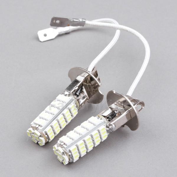 Fk auto 2 x car bulbs h3 68-led smd white fog day running light #484