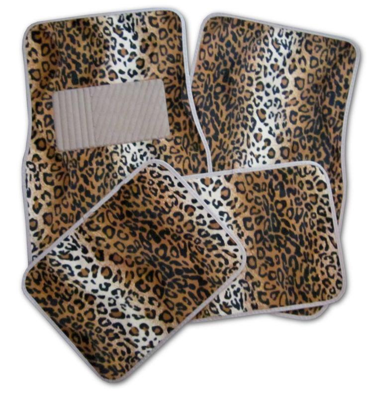 New tan leopard car truck auto interior floor mats set #3