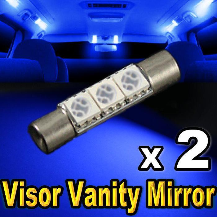 2x blue super bright led bulbs for visor vanity mirror light 3-smd.