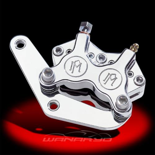 4 piston narrow classic polished left caliper & bracket for 1984-99 harleys