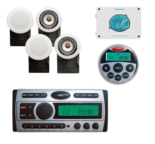 Pyle marine cd mp3 radio +4x-5&#034; 500w white speakers,1600w mini amp,marine remote