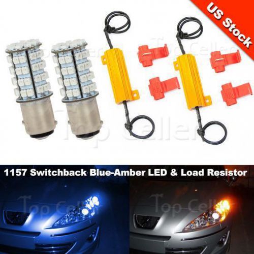 1157 3496 7528 switchback amber/blue led front turn signal light + resistors x2