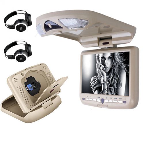 Gray/black/beige 9&#034;inch roof mount monitor car dvd player flip down ir headset