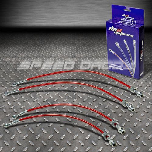 Front+rear stainless steel hose brake line/cable 98-02 mazda 626 gf fs/kl red