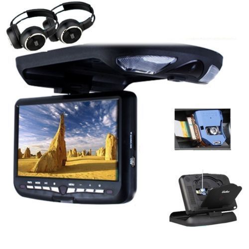 9&#034;car roof cd dvd usb sd player mount flip down monitor screen display black tv