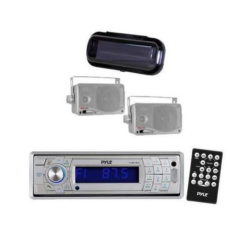 New marine boat indash radio player &amp; wireless bluetooth + cover 2 box speakers