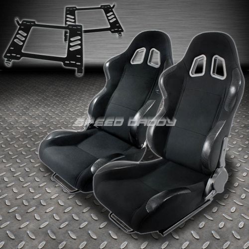 Pair type-4 reclining black cloth racing seat+bracket for 90-99 mr2/mr-2 sw20