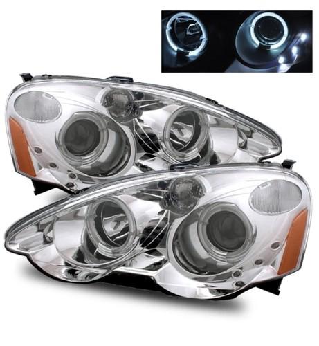 02-04 acura rsx dc5 dual halo/led jdm chrome aftermarket projector headlights