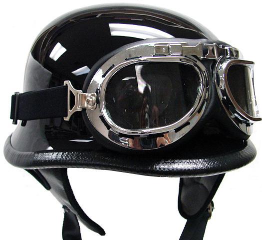 German black motorcycle half helmet chopper street biker dot w/pilot goggles ~m