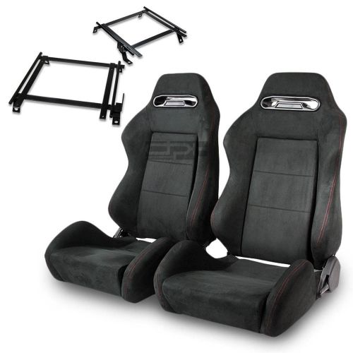 Type-r racing seat full black suede+silder/rail+for 02-06 rsx dc5 k20 bracket x2