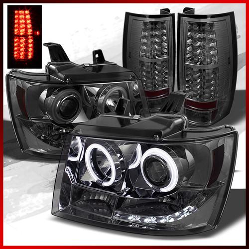 07-13 suburban tahoe smoked ccfl halo projector headlights+led smoke tail lights