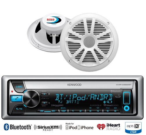 Kmrd765bt bluetooth ipod aux usb cd marine radio, 2 boss 6.5&#034;180w white speakers