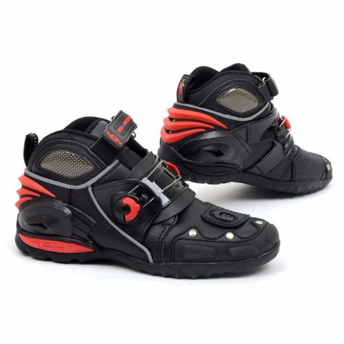 Men&#039;s black leather motorcycle motorcross boots motorbike racing shoes