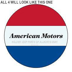 Am amc black american motors script on 4 round red+white+blue  4 decal stickers