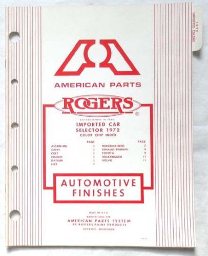 1972 imported rogers paint chip charts vw mg triumph austin mga more