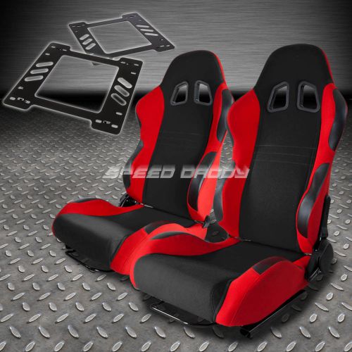 Pair type-7 reclining black red woven racing seat+bracket for 78-88 monte carlo