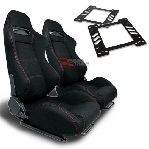 2x type-r black woven red stitch racing seat+for 78-88 monte carlo a/g bracket