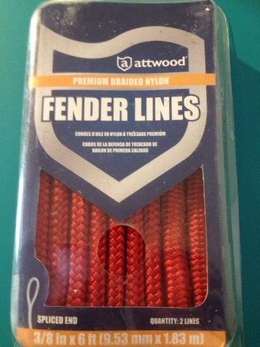 Fender line attwood 3/8&#034; x 6&#039; braided nylon 2 lines in pk