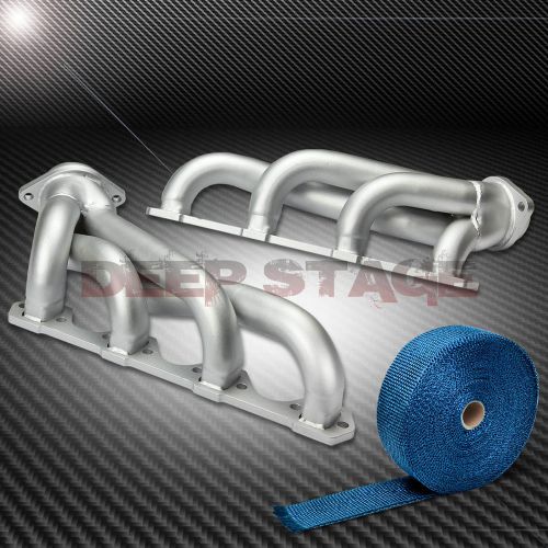 Stainless ceramic exhaust header for 79-93 ford mustang lx/gt/svt+blue heat wrap